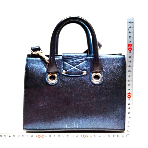 Auth Jimmy Choo Mini Metallic Blue Leather 2way Crossbody Top Handle Riley Bag - Picture 2 of 9
